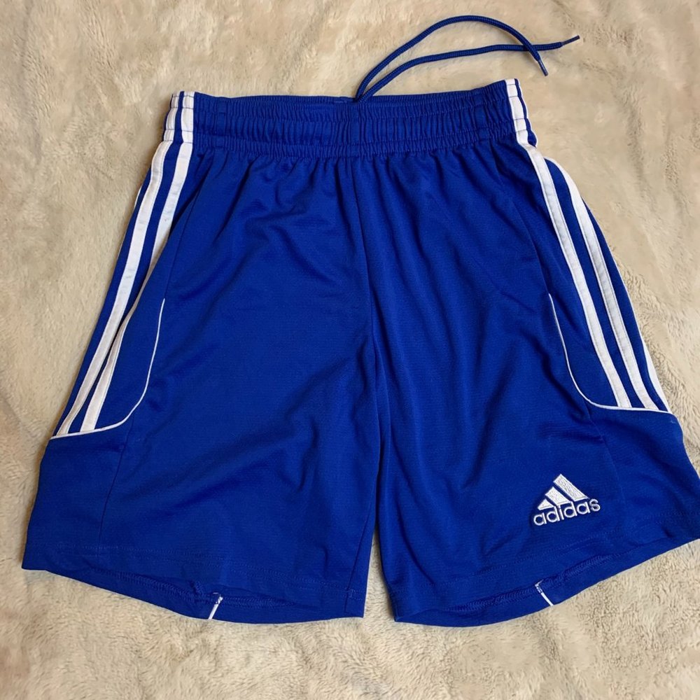 adidas Royal Blue Athletic Shorts with White Stripes